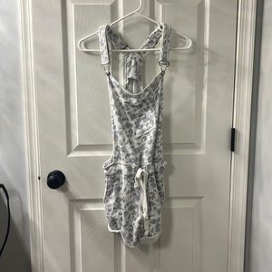 Gray & white cheetah print overalls